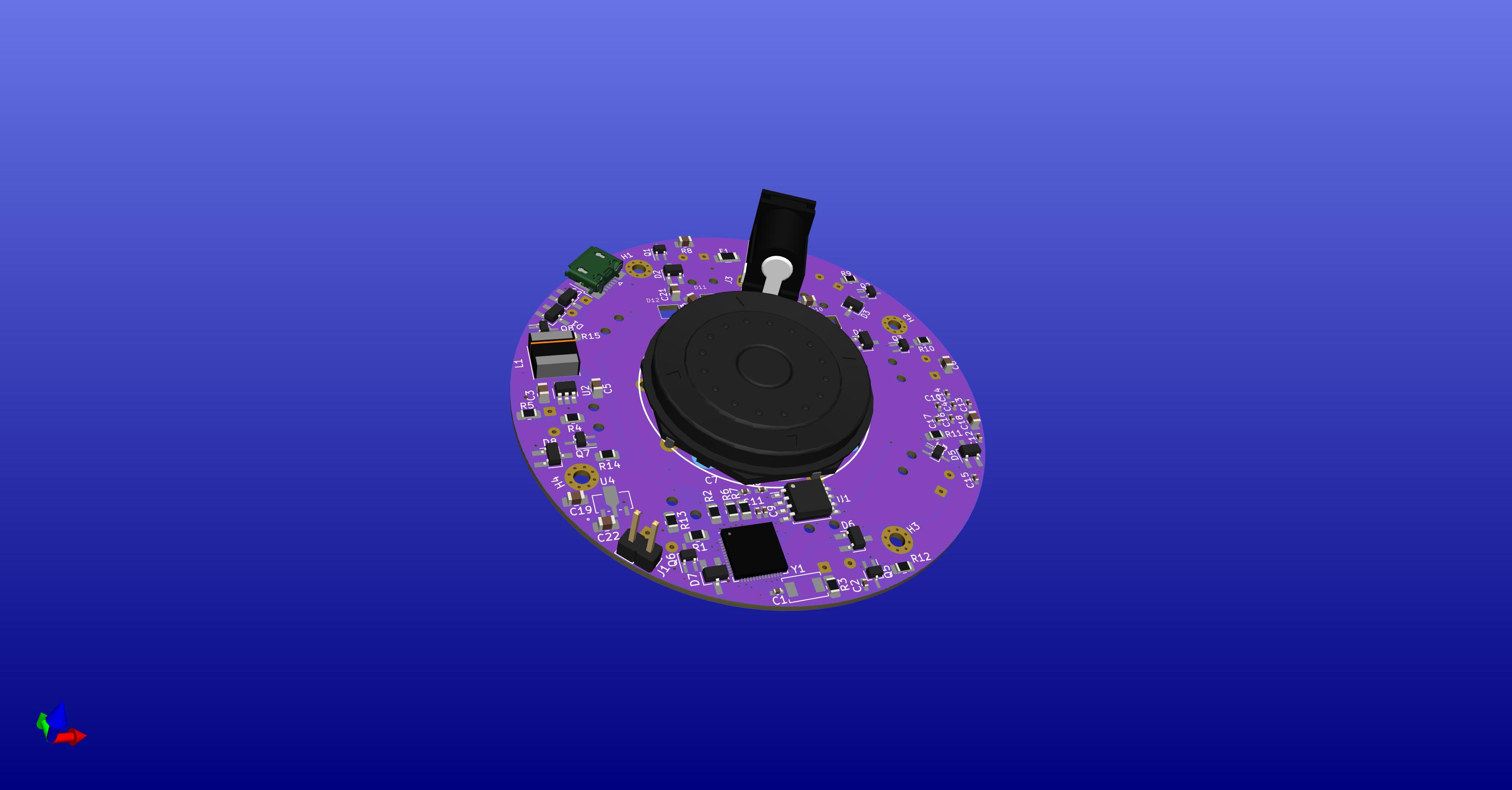 3D render of the front of the E-Fidget printed circuit board